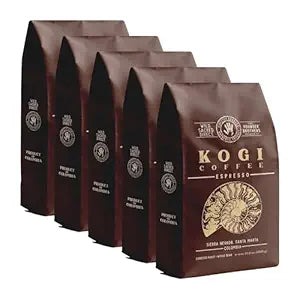 The Younger Brothers Trading Co. Kogi Coffee | Indigenous Wild Organic Whole Bean | Ethically Sourced Single Origin Colombian Coffee | Kogi Espresso Roast (1kg / 35.2oz bag), 5 Pack